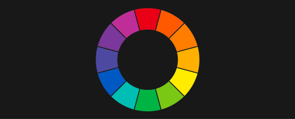 Color wheel demonstrating color theory for web design use